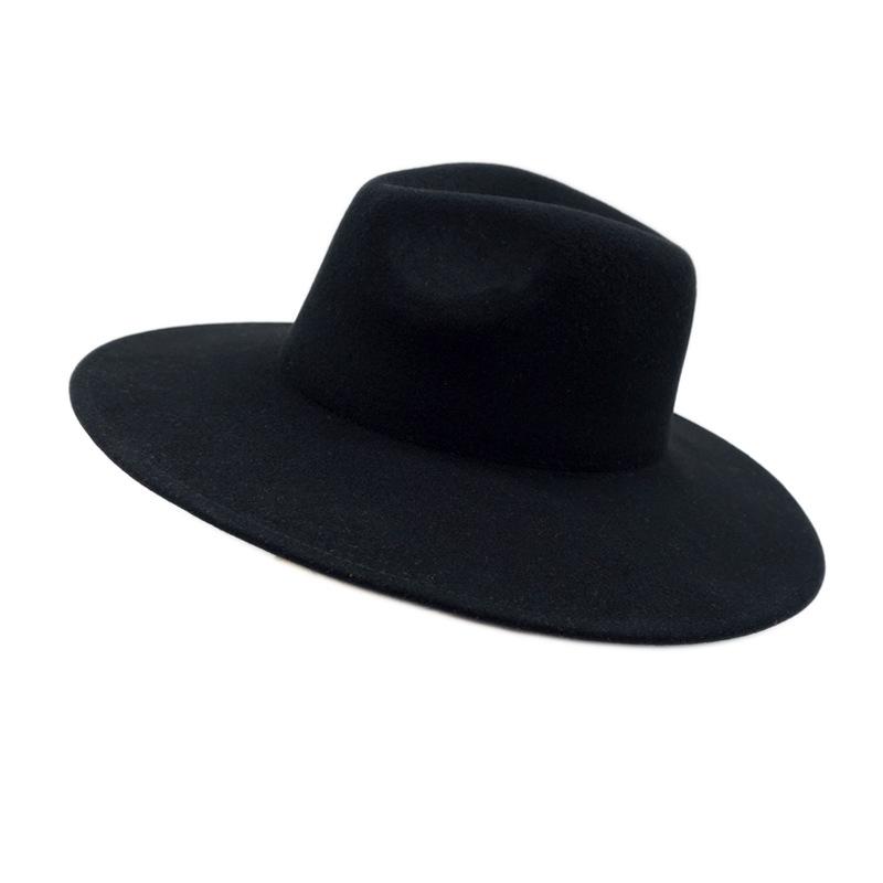Sombrero de Copa Jazz de Lana Negra de Ala Ancha para Hombres y Mujeres, Versátil en Otoño e Invierno, Fieltro Retro Británico, Calle Europea y Americana