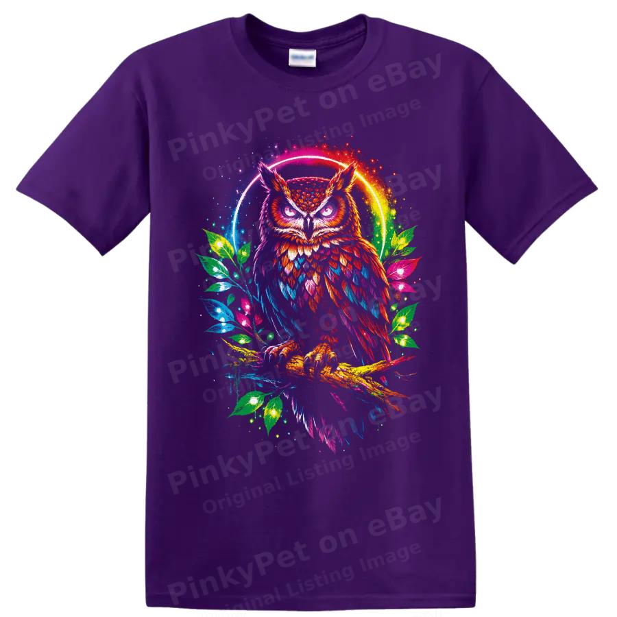 Colorful Owl T Shirt Neon Rainbow Forest Bird Art Graphic Nature Lover Wild Tee
