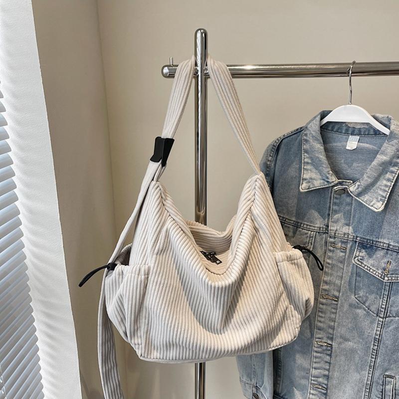 New Fashion Corduroy Women's Large Capacity Shoulder Crossbody Bag Vintage Solid Color Dumpling Hobo Bag for Travel and Daily CLE