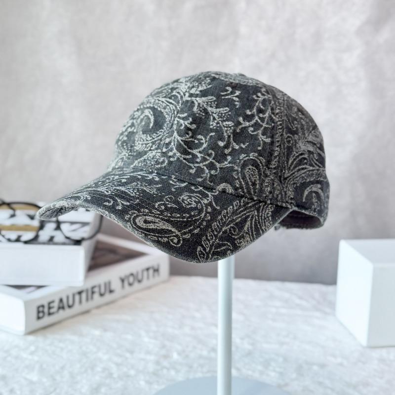25 Autumn and Winter New Retro Printed Denim Baseball Cap Women's Face Small Cap Trendy Hat