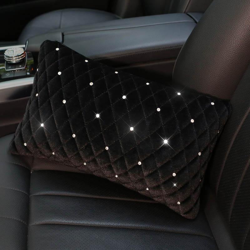 Bling Rhinestone Car Neck Pillow Winter Plush Crystal Auto Headrest Pillow Waist Supports Car Seat Pillow Cover Car Accessories