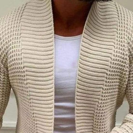 Men Sweater Coat Solid Color Cardigan Long Sleeves Open Stitch Rough Surface Thick Elastic Knitting Business Spring Sweater Jacket for Daily Wear
