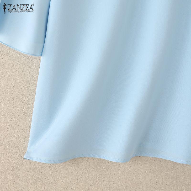 ZANZEA Women Lace Splice Half Sleeve Loose Casual Blouse