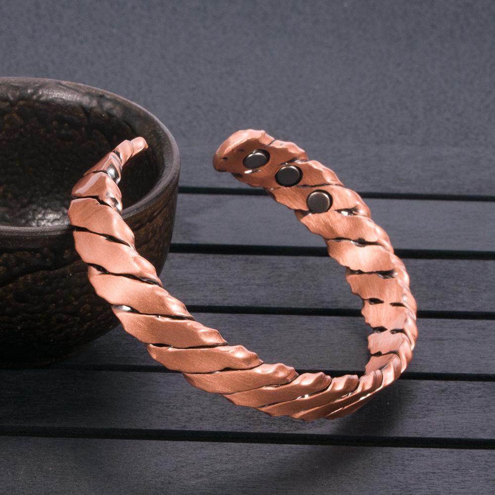 Vinterly Magnetic Pure Copper Bracelets Vintage Twisted Open Cuff Adjustable Bangle Health Energy High Magnet Jewelry for Women