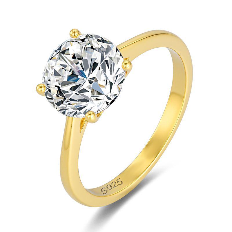 

S925 Sterling Silver Moissanite Classic Engagement Ring for Women with Simple Four-Prong Design Size 9