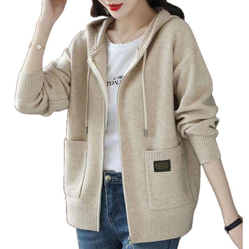 Autumn & Winter Women's Stylish Hooded Cardigan - Loose Fit, Slimming, Fashionable Zipper Knit Outerwear.