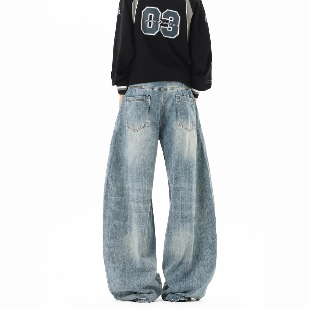 American Retro Plaid Square Scarf Scimitar Jeans Men's and Women's Design Sense Loose Wide Legs Mopping Floor Feeling Deconstruction Trousers