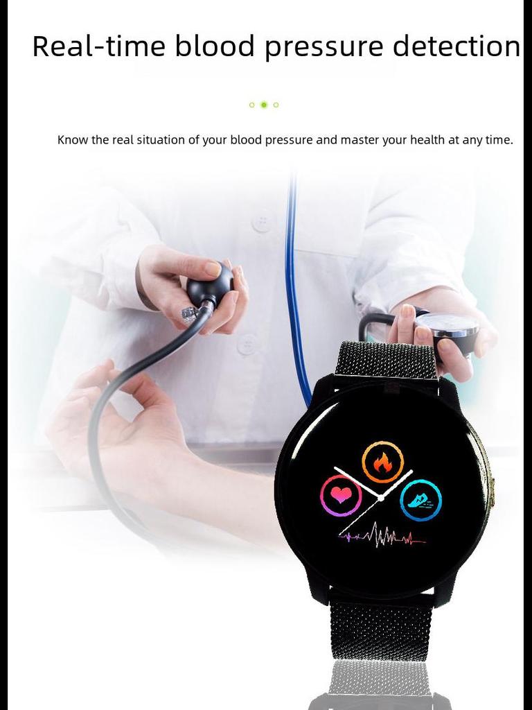 Deep Waterproof Smartwatch: Heart Rate, Pedometer, Blood Pressure, Blood Oxygen, Sports Monitoring, Bluetooth, Temp Measurement - W9.