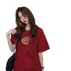 2024 Korean Summer Loose Round Neck Letter Print Mid-Length Casual Short Sleeve Women's T-Shirt