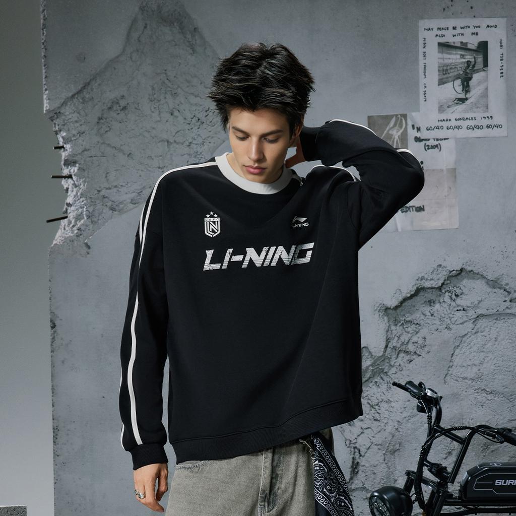 Li-Ning Comfortable Simple Letter Versatile Round Neck Fleece Loose Casual Warm Sweatshirt Unisex Sweatshirt Black AWDVC87-2