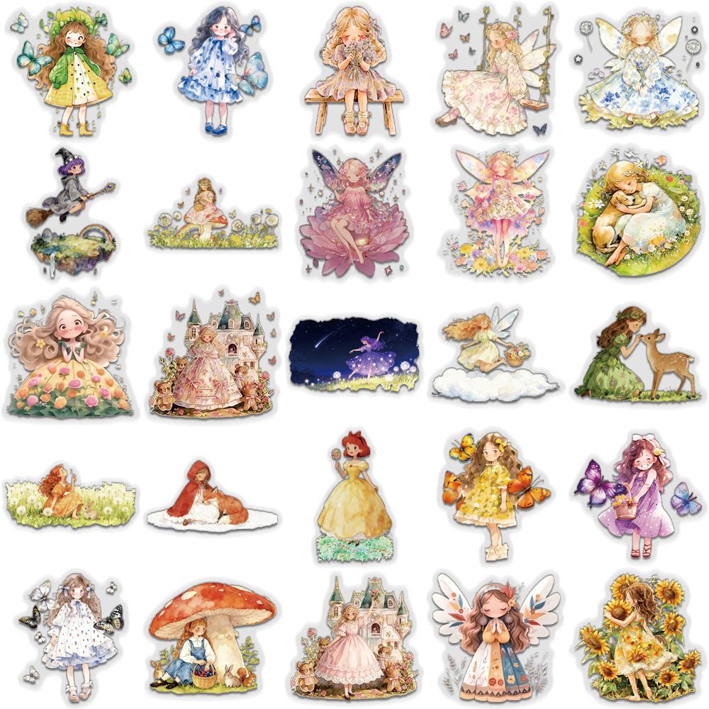 50 Fairy Tale Princess PET Transparent Stickers for Water Bottles, Phones, and Computers
