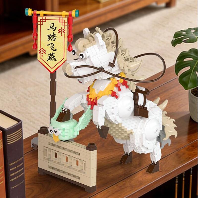 Diy Mini Blocks New Year Decoration Chinese Spring Festival Horse Dragon Boat Micro Bricks Toys Adult Gift Girl Present