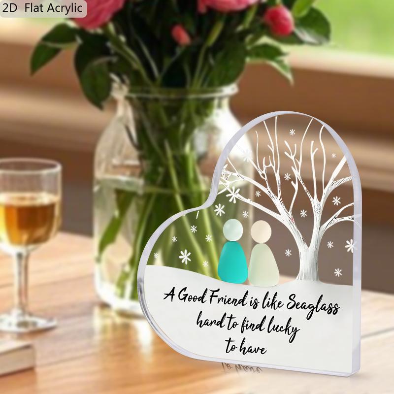 Friendship Gift for Women & Men - "A Good Friend Is Like Seaglass" Plaque, with Snowflake & Tree Design Suitable for Desk, Shelf, Office Decor - Th