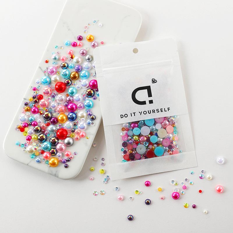 Hot Sale Color Mixed Semicircular Pearl Resin Diamond Mixed 3-10Mm Highlight Abs Pearl Diy Jewelry