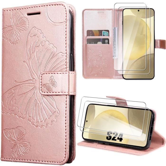 Coque de protection - Samsung - Galaxy S24 - Antichoc - Cuir PU - Motif Papillon