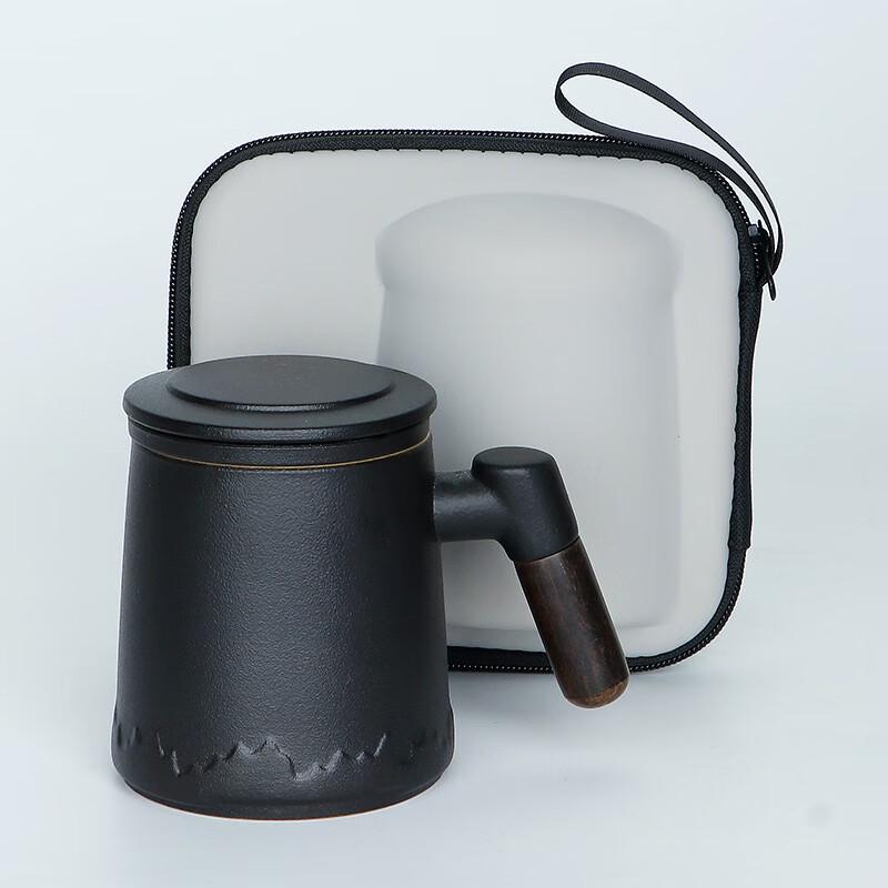 Cha Xun Green Ceramic Office Tea Cup with Wood Handle & Filter Gift Set