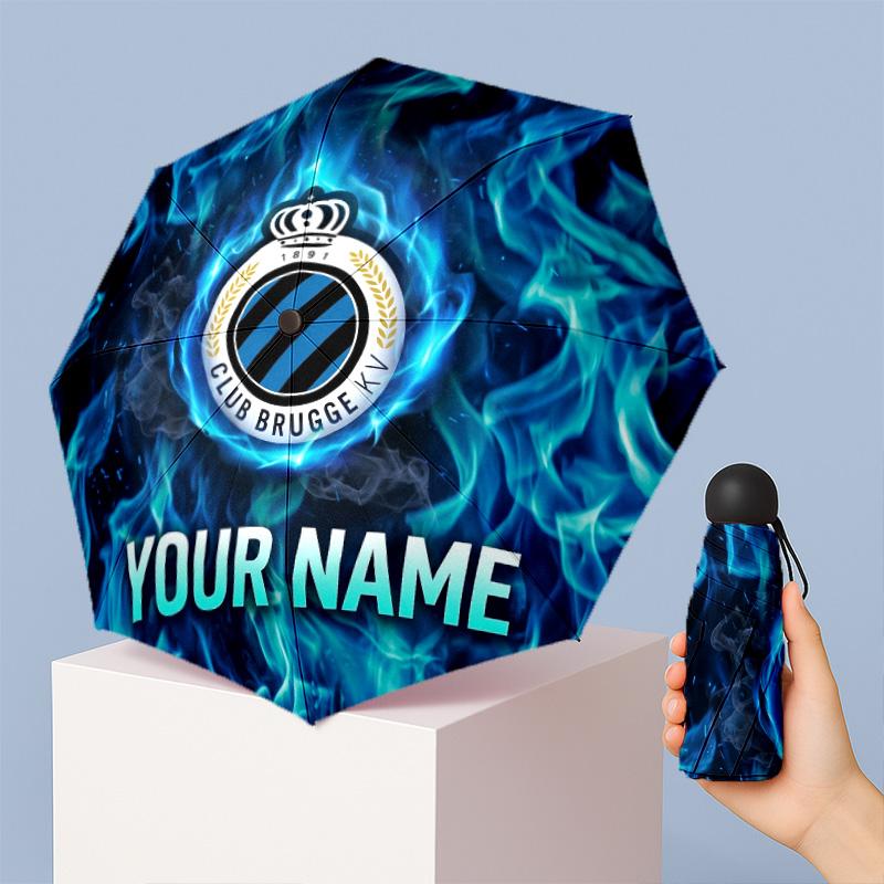 Club Brugge FC Manual Five Fold 8 Rib Umbrella Support Custom Text, Lightweight Travel Umbrella