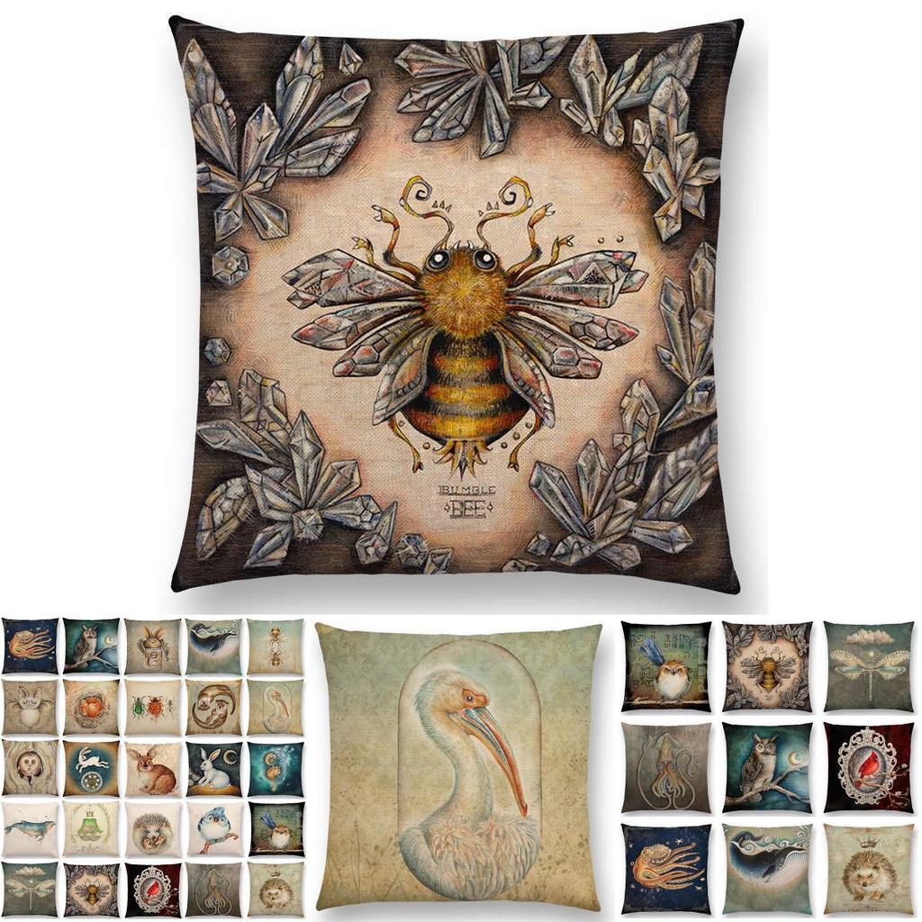Charming Bird Blue Whale Hedgehog Moonlight Owl Bat Bee Octopus Cushion Cover Pillow Case