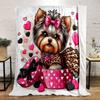Yorkie Dog In Leopard Dress with Hearts Patterned Flannel Blanket Perfect for the Bedroom Living Room, Sofa, or a Little Nap