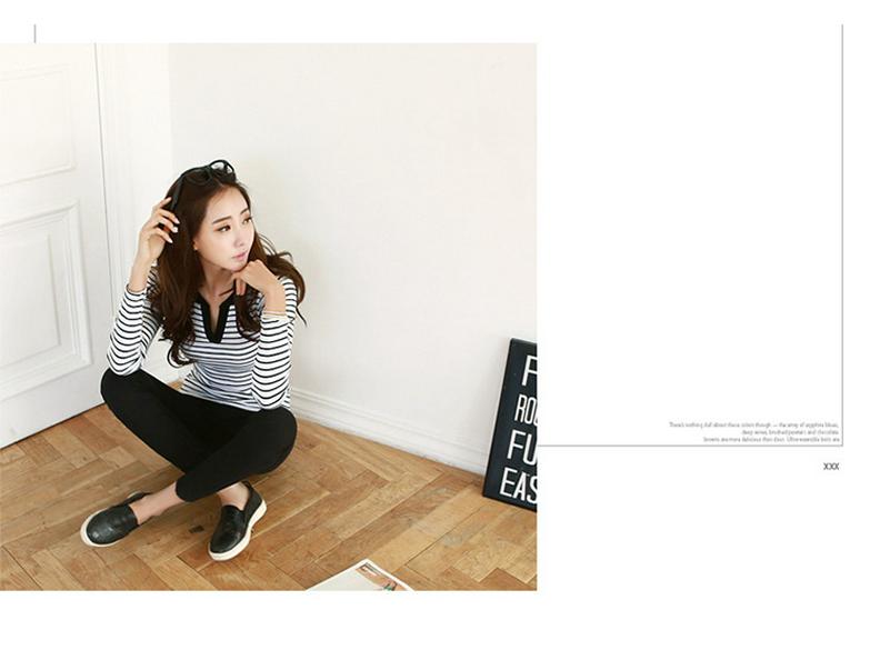 Camiseta de Manga Larga con Cuello en V a Rayas para Mujer, Talla Grande, Otoño/Primavera, Estilo Coreano, Diseño Adelgazante y Versátil