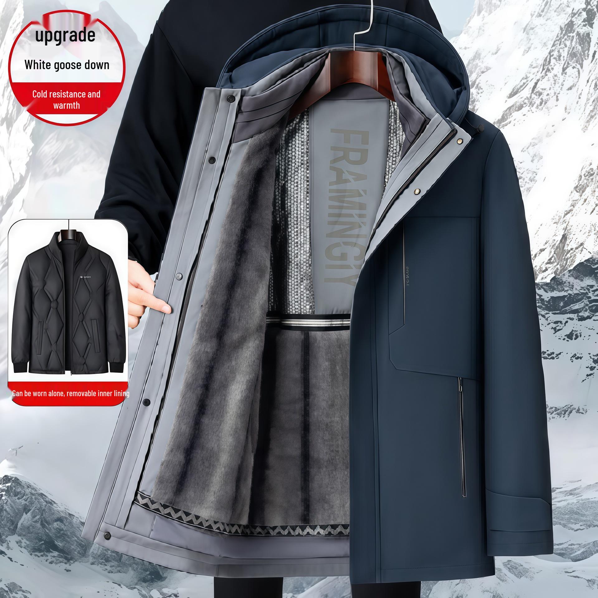 

Men s Hooded Winter Down Jacket with Detachable Liner and Extra Insulation 2XL for 150-170 lbs