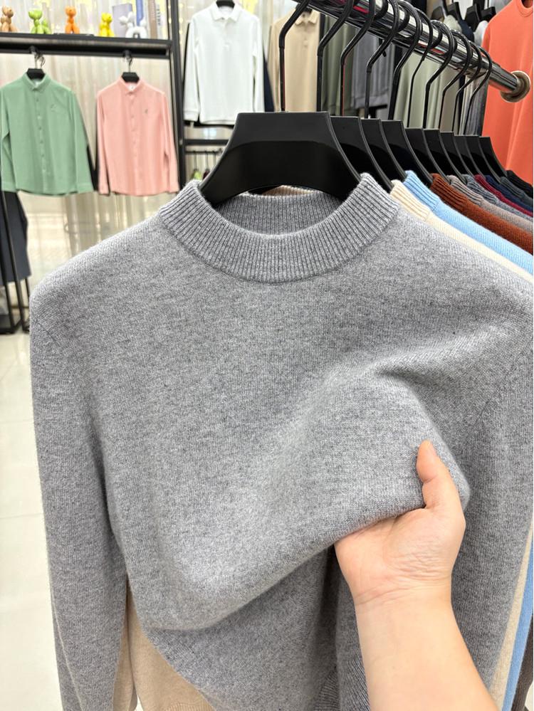 Men's Autumn/Winter Wool Sweater - Half-High Collar, Solid Color, Long Sleeve, Skin-Friendly, Warm Base Layer