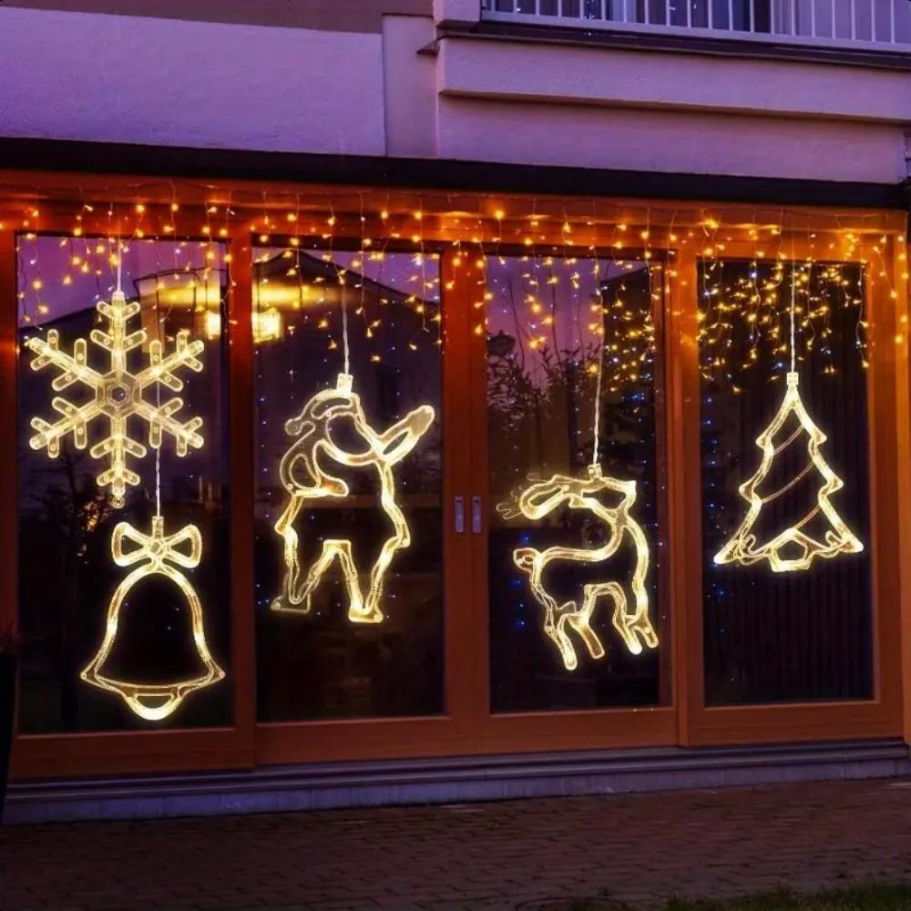 LED Christmas Suction Cup String Lights Battery Box Transparent Deer Bell Snowflake Christmas Tree Colored Lights Holiday Decoration Lights