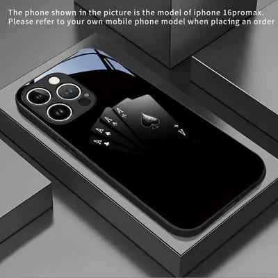 Black Poker Pattern Tempered Glass Black Phone Case For iPhone 11 12 13 14 15 16 17 Pro Max 17 Air 7 8 Plus XS X Cover