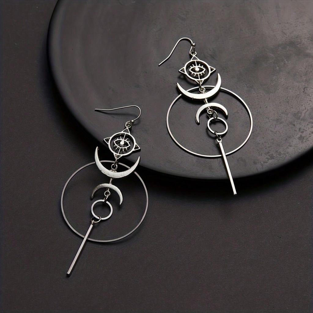Punk Style Round Moon Earrings Trend Demon Eyes One Line Długie kolczyki sztyfty Gotycka biżuteria akcesorium do codziennego noszenia