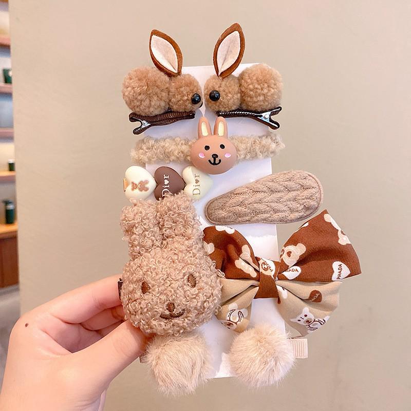 Autumn & Winter Plush Bear Hair Accessories: Cute Milk Coffee Wool Flower Butterfly Hairpin for Children