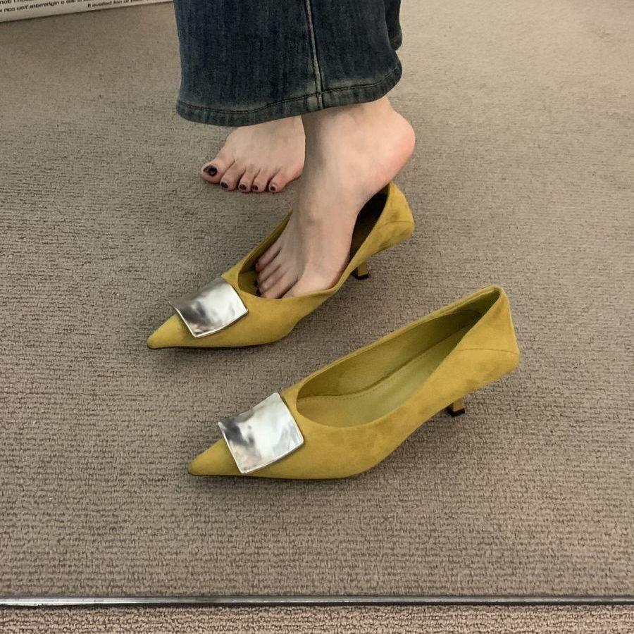 Premium Sense Niche Black Pointed Temperament Single Shoes Women's Shoes Autumn French Commuter Stiletto Evening Grandma Shoes