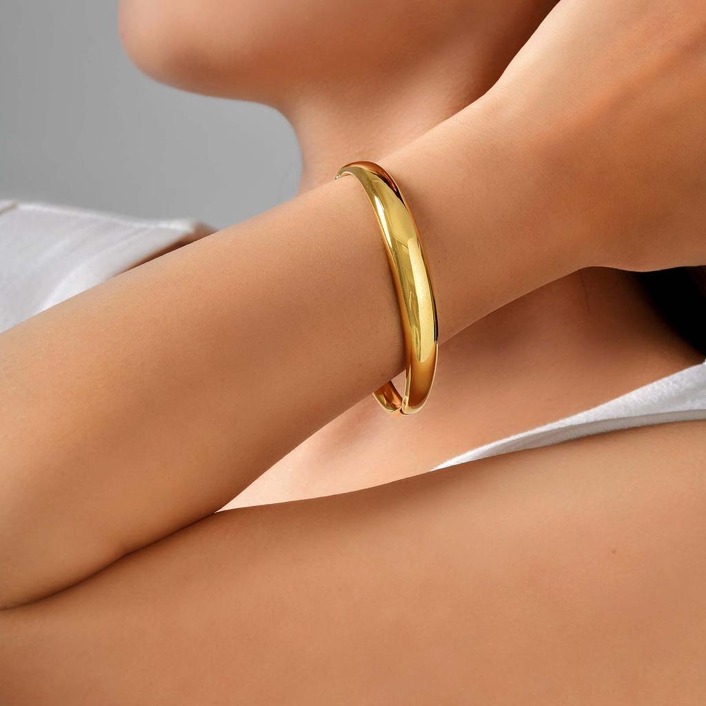 High Quality Oval Openable Bangle Bracelet for Women,18K Gold Plated Stainless Steel Smooth Bracelets,Trendy Jewelry Gifts