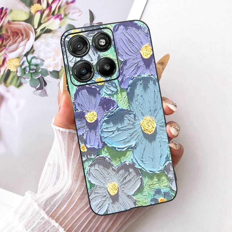 Für Motorola Moto G17 Power Case Moto G15 Niedliche Katze Blumen Bemalte Hülle Weiche TPU Handyhülle Für Motorola G15 Power MotoG17 Taschen