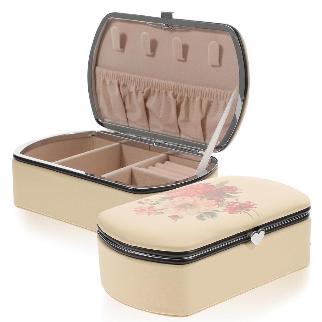 No-brand portable jewelry organizer travel case beige made synthetic material suitable women girls also ideal desktop decoration