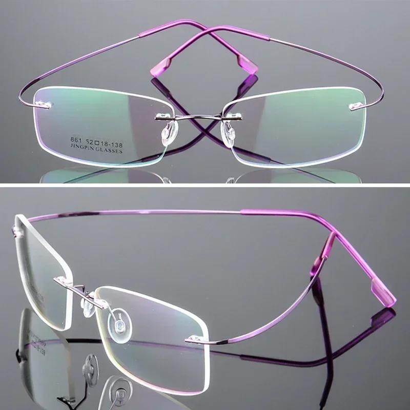 Ultralight Frameless Eyeglasses Titanium Alloy  Glasses Frame Men High Quality Super Stretch Metal Temple Eyeglasses Frame