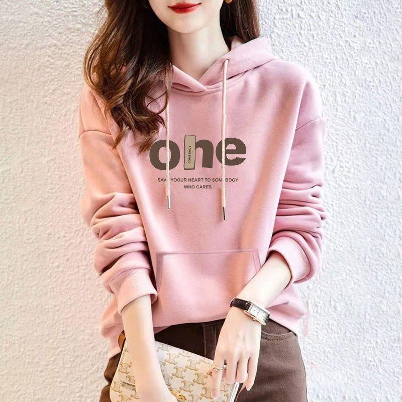 Women's Pure Cotton Bear Print Hooded Pullover Sweatshirt, Long Sleeve, Niche Design, New Spring & Autumn Style