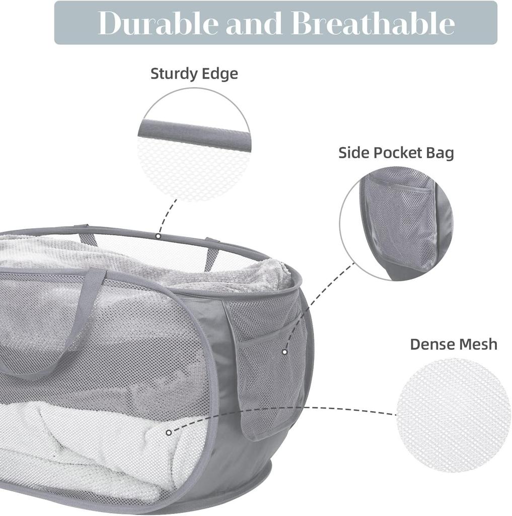 1PC Horizontal Foldable Laundry Basket Mesh Cloth Breathable Laundry Hamper Home Accessories Large Capacity Storage Baskets