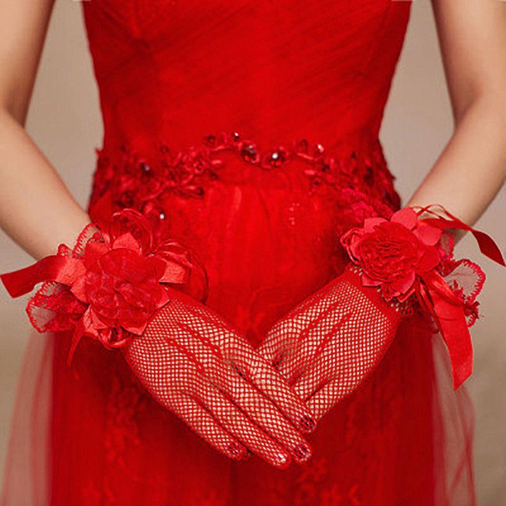 Thin Retro Mesh Women Sun Protection Bridal Hand Sleeve Wedding gloves Flower Lace Mittens