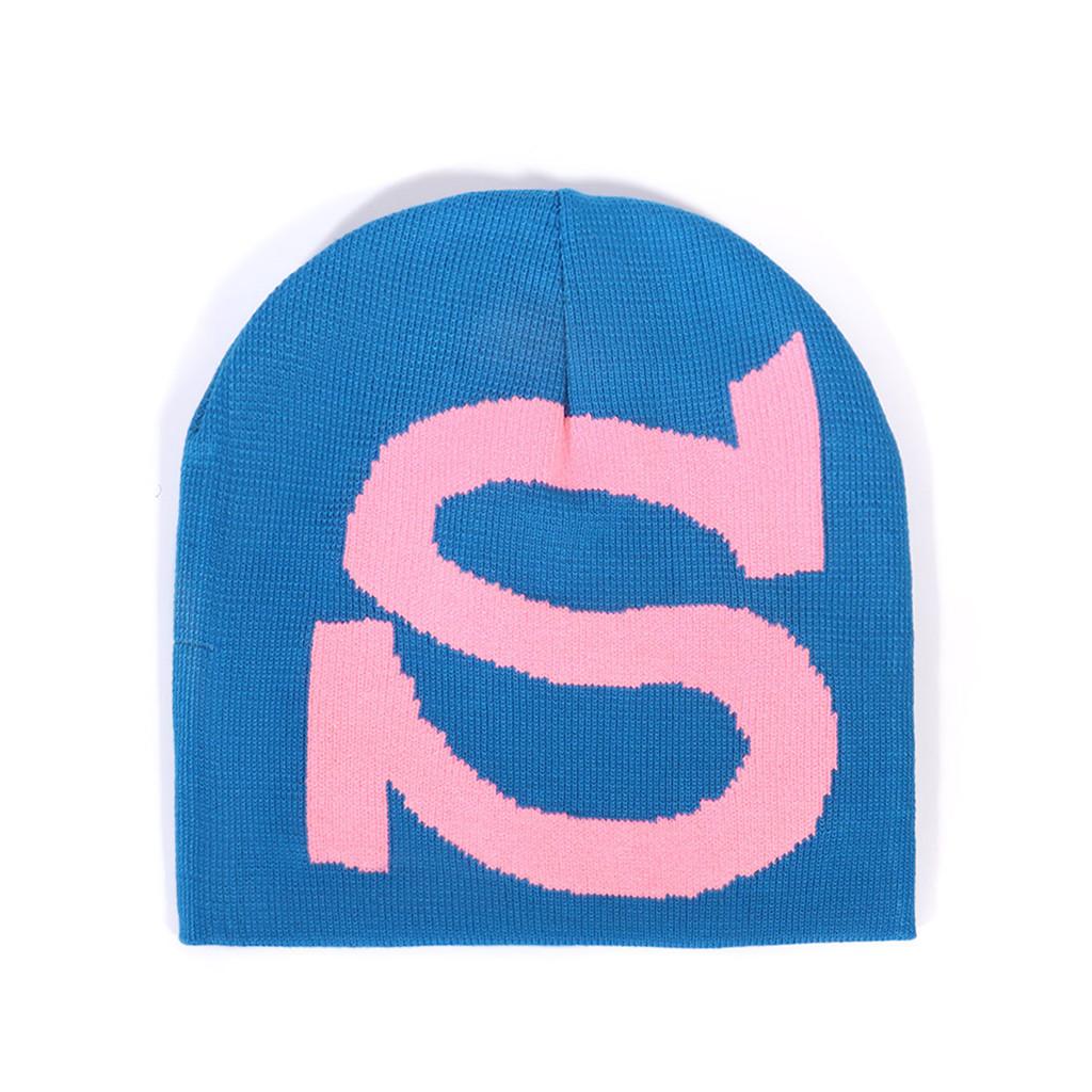 

Modern Urban Knit Cap With Letter Embroidery For Autumn Seasons синій
