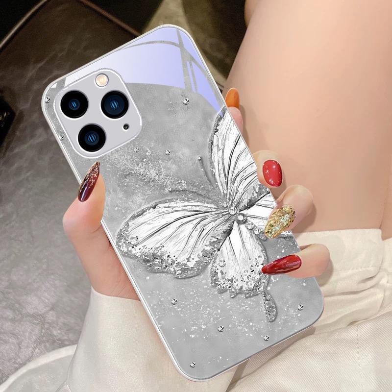 Fluture Curcubeu Verde Pentru IPhone 16 Pro Max 15 Pro 14 13 12 Mini 11 XS Max XR 7 8 Plus SE 2022 Carcasă Telefon din Sticlă Călită