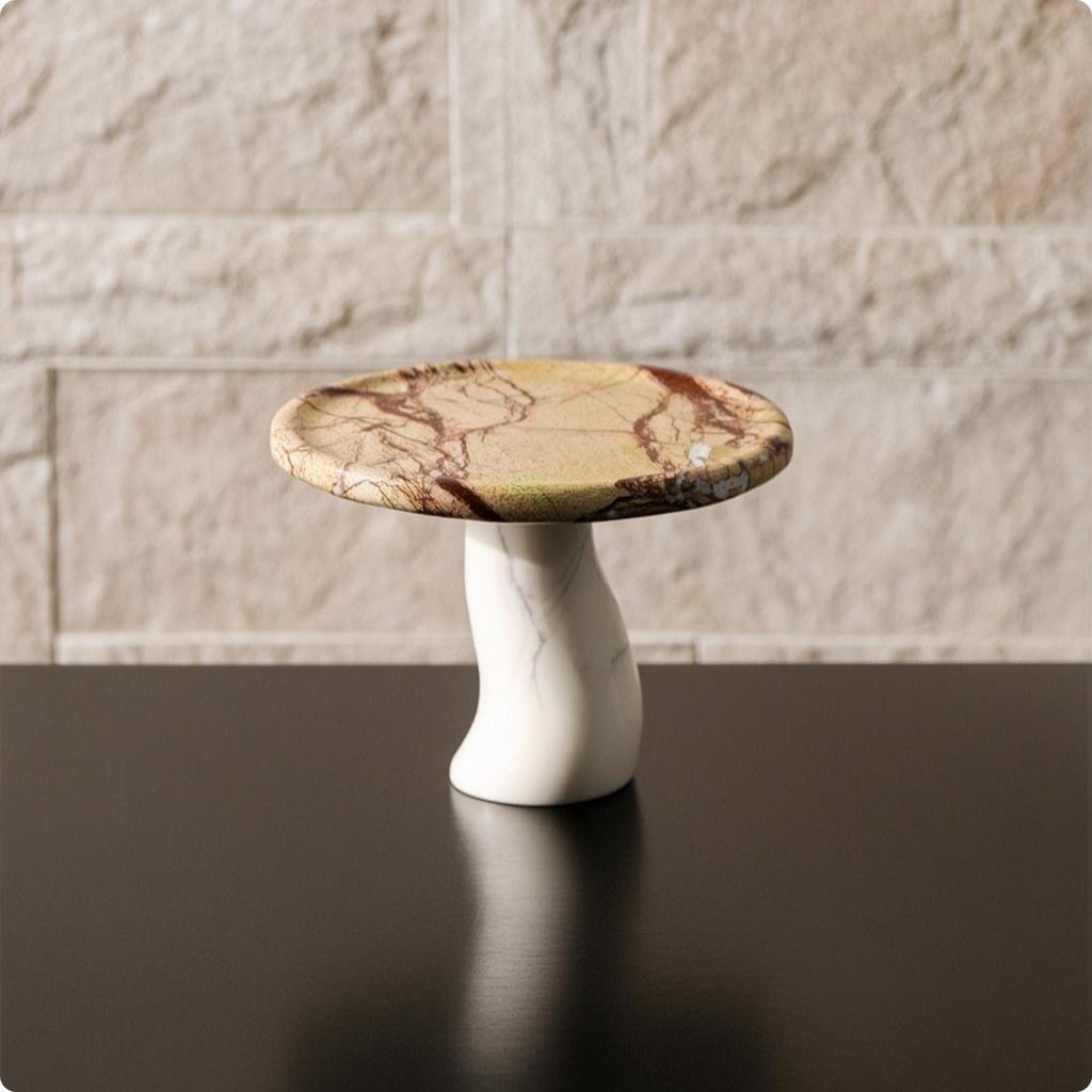 Fruit Plate Sculptural with Pedestal Marble Platter for Tabletop, Coffee Table,