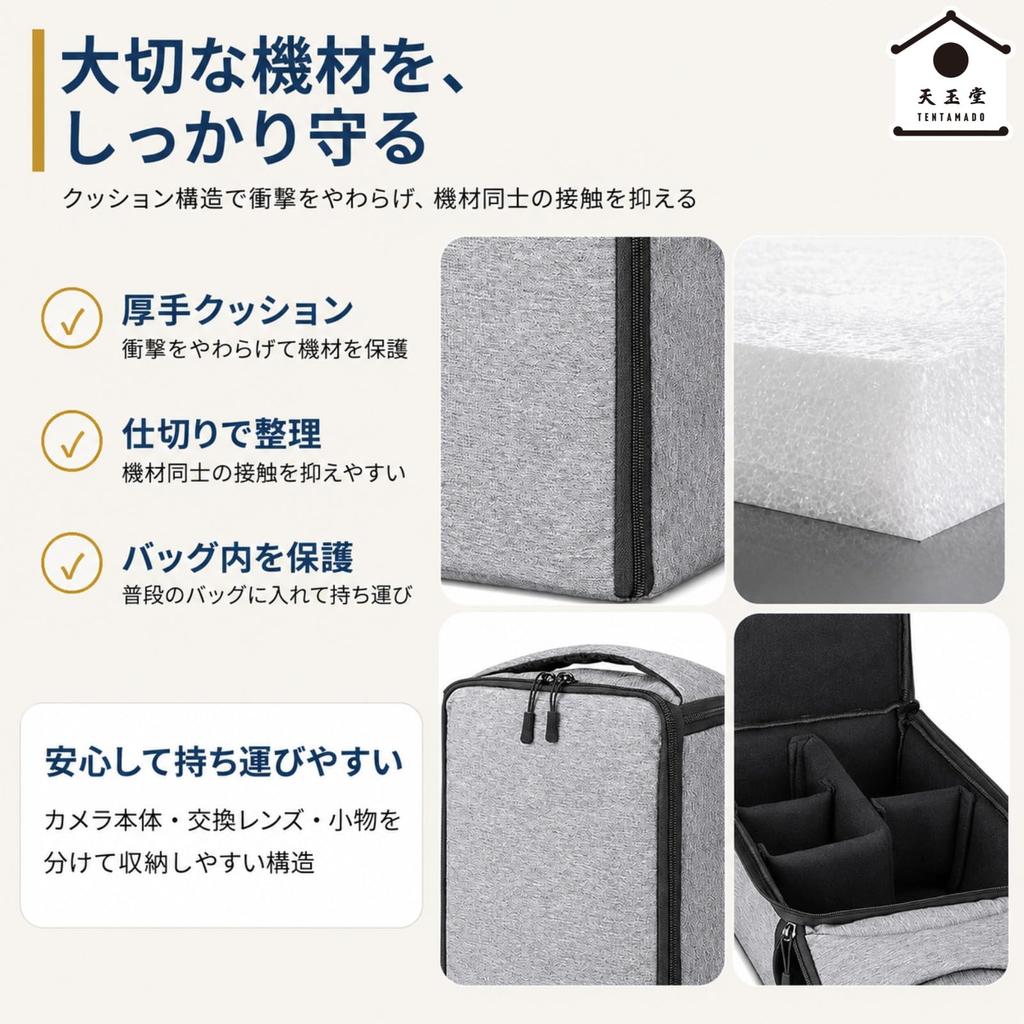 Tengyokudo Camera Inner Vertical Inner Dimensions 31 x x Inner Divided Suitable for SLR Cameras and Telephoto Lenses Case, Type, Black, Approx. 19.5