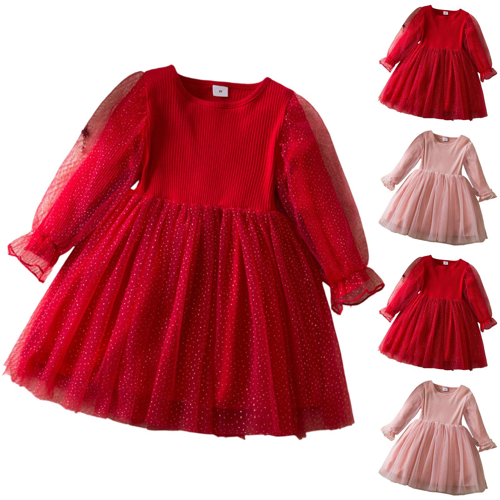 

Girls Fashion Cute Long Sleeve Bubble Sleeve Mesh Princess Dresses Dresses 7Y червоний