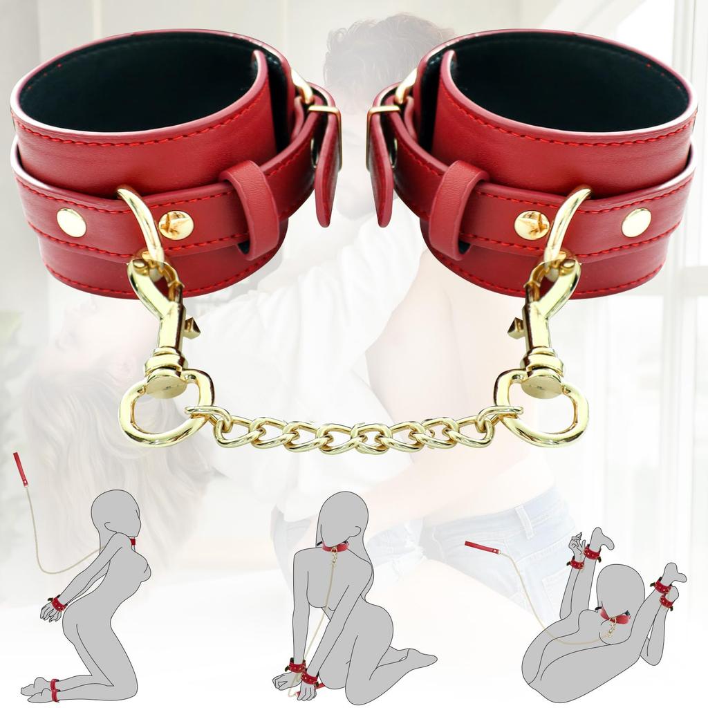 Sevenight SM Restraints for Women 6 Piece Set with Lead SM Goods Unisex Handcuffs Multiple Positions Couple Restraint Goods SM Play SM Goods Women PU