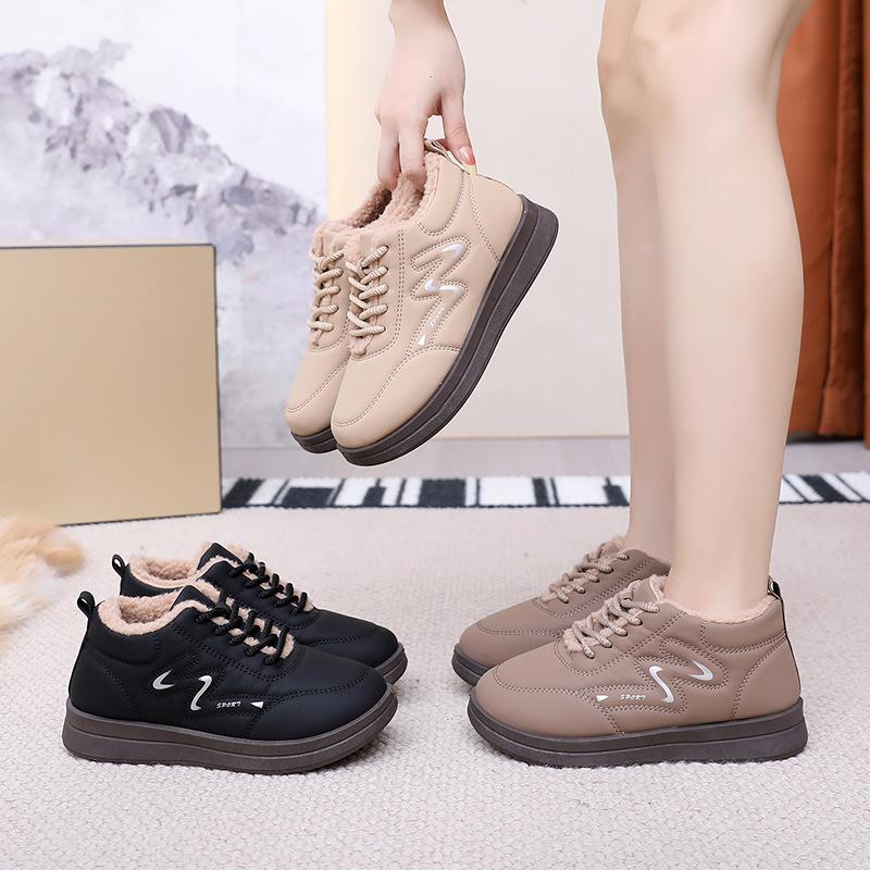 Winter PU Shoe with Waterproof Cold Resistant Upper Thickened Fleece for Warmth Anti Slip Soft Sole Women's Cotton Boots