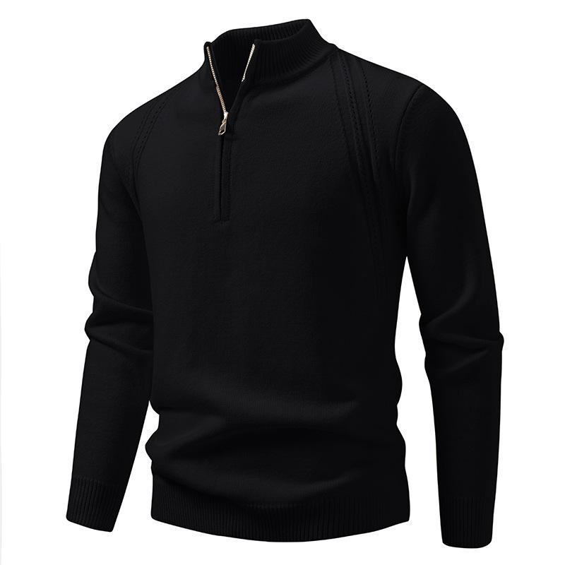 Men's Solid Color Stand Collar Half-Zip Sweater for Autumn/Winter - European & American Casual Knit Pullover