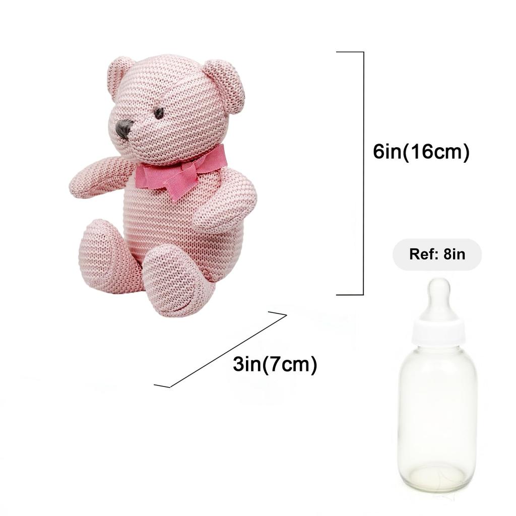 FLUFFYFUN 100% Cotton Teddy Bear, Baby Plush Toy, 16.5cm (Pink)
