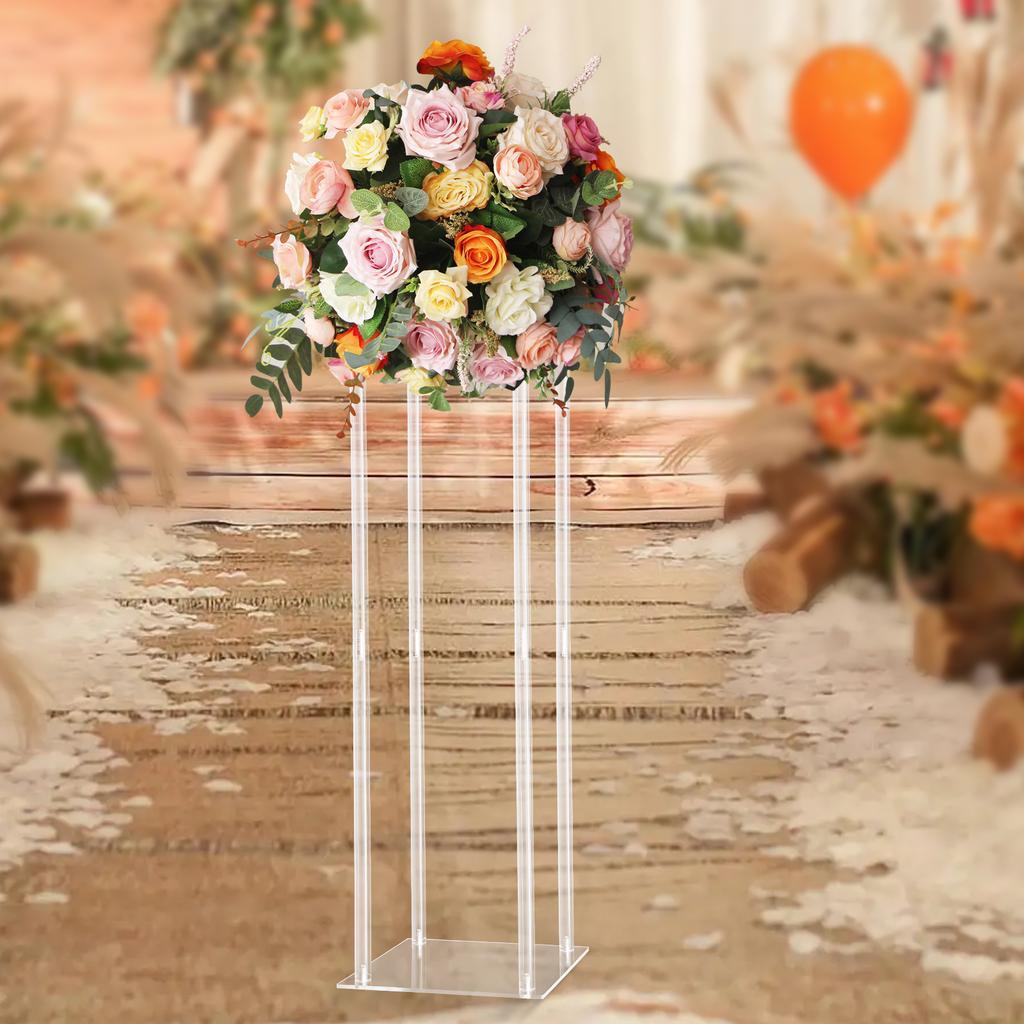Elegant Clear Acrylic Wedding Centerpiece Stand,Rectangular Flower Display Vase,Tall Tabletop Decor,Crystal-Like Column Pillar