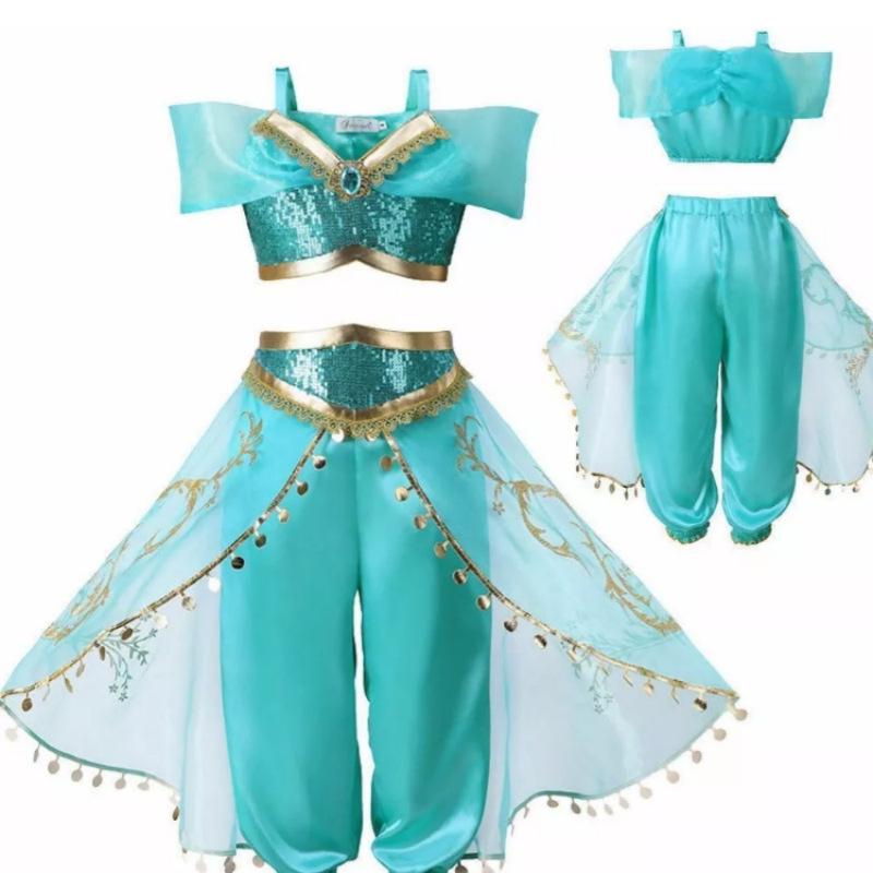 

Princess Jasmine Costume: Aladdin s Magic Lamp Inspired, One-Shoulder, Cut-Out, Two-Piece Cosplay Set for Children 120 cm смарагдовий