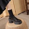 Lefou Shoes Women's Models Fall Thick with Retro Black Small Leather Shoes Thick Bottom Single Shoes Female